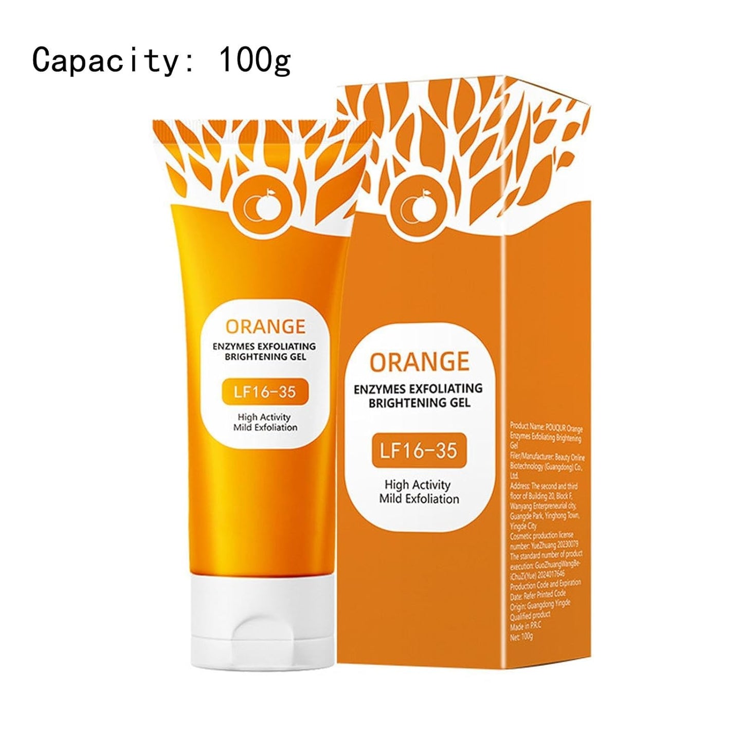 Orange Enzymes Exfoliating Brightening Gel, High Activity Mild Exfoliation, LF16-35, 100g